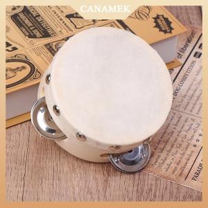 [CANAMEK] 4 Inch Hand Held Tambourine With Metal Single Row Jingles Sheepskin Drum Skin Wooden Tambourines Entertainment Musical Toy