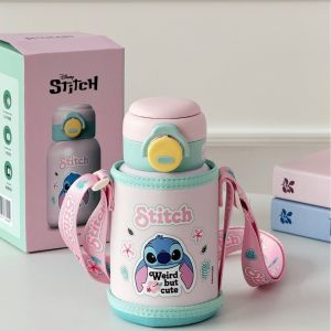 550ml Stitch Stainless Steel Insulated Water Bottle Dual-Drink Bouncing Cup with Strap and Straw