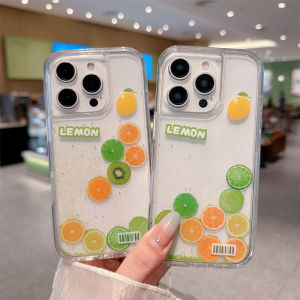 Lemon Quicksand Case Shell for iPhone 16 Pro Phone Cases IPhones 16 15 Pro Max Back Cover Glitter Moving Sand Funda Liquid Coque