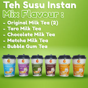 (WOW ) Minuman Milk Tea 6 Rasa Dengan Cup Bubuk Milk Tea Powder Minuman Kekinian + Toping Jelly Minuman Hot & Ice Instan