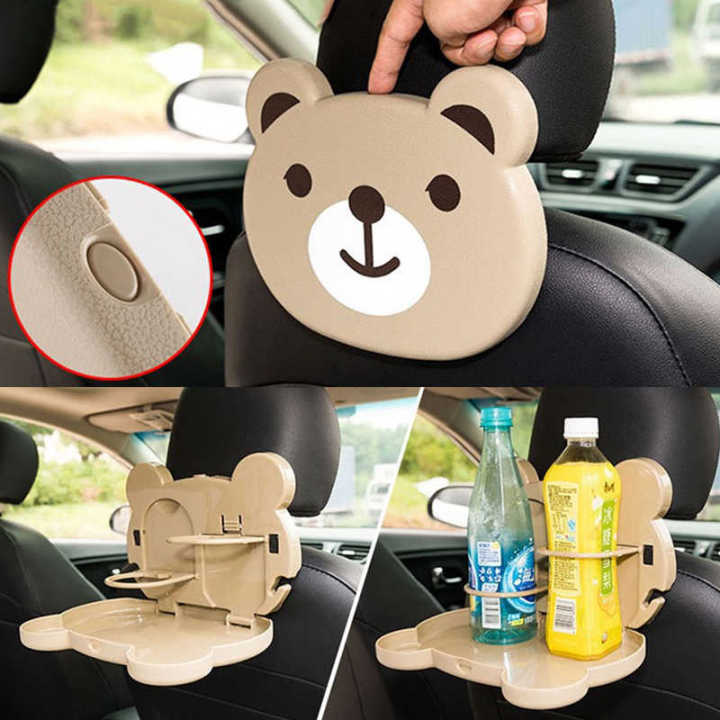 Cartoon Style Foldable Back Car Seat Drink Holder Back Seat Food Tray Storage Organizer