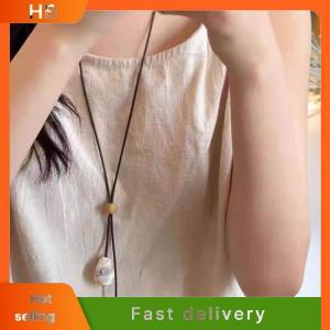 HB Elegant Long Oval Pendant Necklace New Chinese Style Forest System Simple Vintage Zen Fashion Design Jewelry Accessory