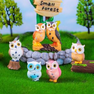 DEKALI Resin Crafts Simulation Owl Ornaments Cute Cartoon Owl Miniatures 7-style Micro Landscape Mini Owl Ornaments Succulent Accessories