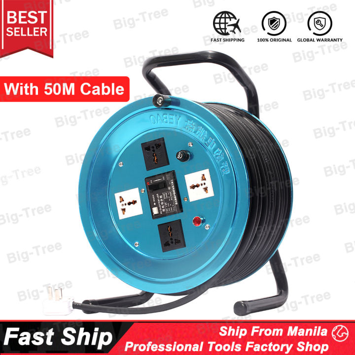 Supertools TST-EWCR 15M 30M 50M Heavy Duty Cable Reel Extension Wire  15/30/50 Meters Power Cord Extension with Breaker