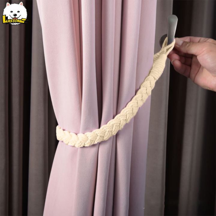 2ชิ้นสายรวบม่านเชือกผ้าฝ้ายธรรมชาติสไตล์โมเดิร์นผ้าม่านแต่งลาย