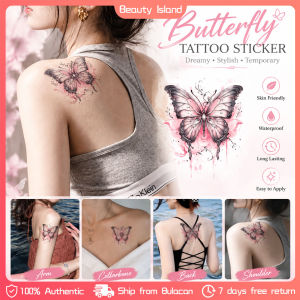 Pink Watercolor Butterfly Temporary Tattoo Stickers Waterproof Long Lasting Fake Tattoo for Women