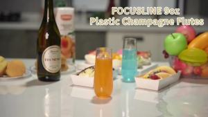 FOCUSLINE 24 Pack 9 Oz Plastic Gold Rim Champagne Flutes Stemless Glasses