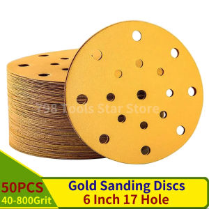 50PCS 6 Inch 17 Hole Hook & Loop Sanding Discs 40-800 Assorted Grits Random Orbit Sandpaper for Automotive Paint Metal