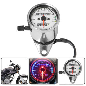 Universal Motorcycle Retro Speedometer with LED Indicator Odometer 12V Motorbike Dual Speed Meter for Harley Kawasaki Cafe Racer