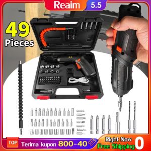 REAIM Mini Cordless Screwdriver Mesin Bor Tanpa Kabel Set Aksesoris Obeng Listrik Screwdriver