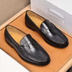 Summer breathable casual leather shoes   Mens Soft Sole Slip-On Loafers Without Laces Business Shoes Black