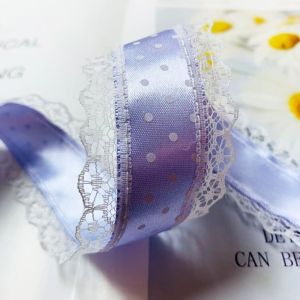 SIERWU 10 Yards Chiều dài 10 thước Ruy băng satin Chiều rộng 4cm Viền ren trắng Ruy băng chấm bi Đa năng Hai Ruy băng thủ công Để tự làm nơ cài tóc