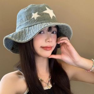 YOCKY Denim Star Fisherman Hat Adjustable Wide Brim Western Cowboy Hat Retro Sunshade Mountaineering Hat Girls