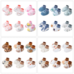 Pack Of 6 Pair Cotton Baby Shoes Comfortable Indoor Socks Soft Elastic Cuffs Cute Cartoon Design Infant Footwear