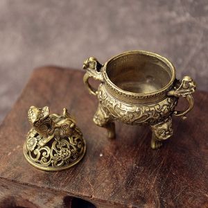 Censer holder Censer burner Censer diffuser Censer decorate 香炉 raya XUNJIE Household Antique Solid Copper Decoration Qilin Head Craft Ornaments Censer Tea Desk Decor Incense