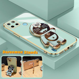 Casing Ponsel untuk Realme C21 C21Y C25Y C20 C20A C11 2011 Narzo 50i Case HP pola Doraemon Mewah Tepi Plating Softcase silikon Kesing penuh Casing Phone Stands
