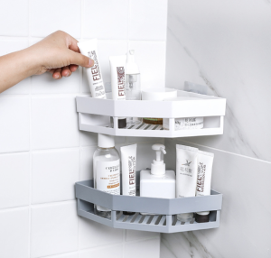 JustLiving Bathroom Triangle Rack No drilling Required PP Triangle Corner Rack Organizers Shelf Wall Mounted Holder Shelf Storage for Bathroom、Kitchen