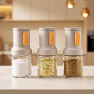 WAYNEG Glass Measuring Spice Container 350 ML Press Type Salt Container Seasoning Container Moisture-proof Seasoning Dispenser for Kitchen