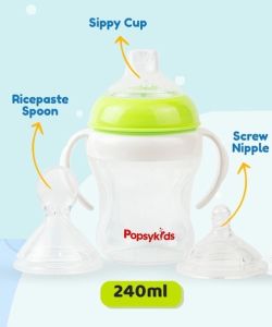 Botol Susu Bayi Silikon 3 in 1 250ml (Peristaltic Nipple Spout Nipple Spoon Nipple) / Baby Silicone Bottle with Spoon and Spout Nipple Cup