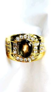 Batu Permata Golden Black star sapphire top 6 rays star tajam hight Quality