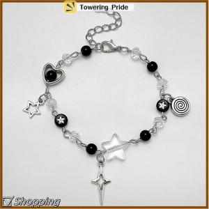 [Towering Pride] New Trendy Y2K Couple Bracelets For Women Girl Hollow Pentagram Guitar Pendant Beaded Bracelet Friends Jewelry Gift