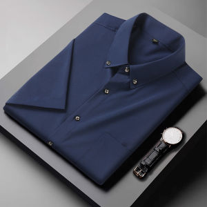 60-175KG Men Oversized Professional Short Sleeve Tops Man Loose Business Formal Gold Buttons Plus Size Shirt