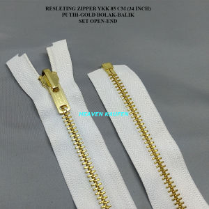 Resleting Zipper Ritsleting YKK 85 cm Atau 34 inch Putih Gold Emas Model Set Open End Bolak Balik Harga Per Biji
