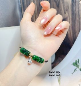 Vòng tay dây cáp mix đá phong thuỷ ngũ điếu và Lu thống treo Hồ lô bạc kim tiền SA0312