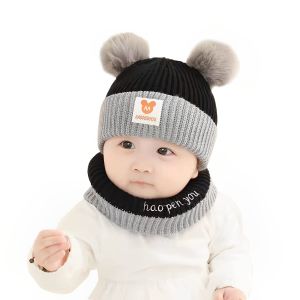 SET Mũ Nón Len 2 QUẢ BÔNG KÈM KHĂN CỔ HAOPENYOU Có Lót Bông Mềm Mại Giữ Ấm Cho Bé Giá Tốt Chất Lượng