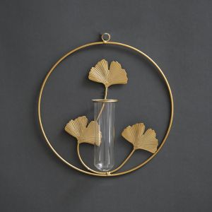 YANDUN Chứa thủy canh Bình sắt treo tường Ginkgo Đồ trang trí tường Giá đựng hoa Bình thủy canh Quà Tặng Ống nghiệm Chậu cây treo Trang trí nhà/văn phòng