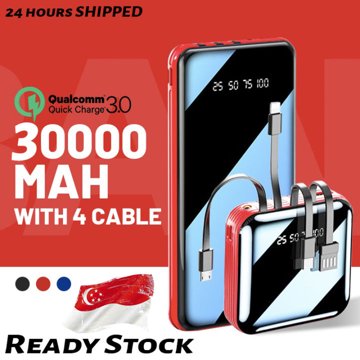 🇸🇬 [READY STOCK] 4 Cables Full Capacity Mini Powerbank Dual USB ...