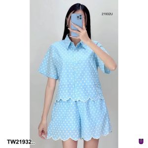 TW21932 Set 2 ชิ้น เสื้อเชิ้ตแขนสั้น+ กางเกงขาสั้น ..