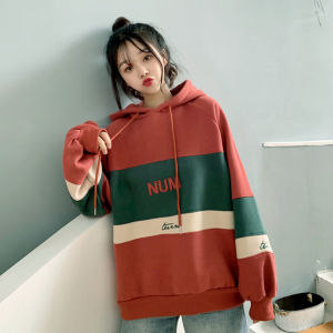 Lengan Panjang Jaket Sweater Hoodie Atas Sweater Wanita Hoodie Longgar Jaket Patchwork Bordir Huruf