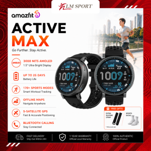 Amazfit Active Max | SmartWatch | 1.5" AMOLED Display | 4GB Storage Offline Maps Ski Resorts with 3000 nits Brightness