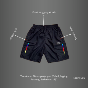 Celana Pendek  Parasut Olahraga Saku Resleting Pria Wanita Running Gym