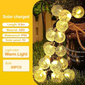 【Eid al Fitr】12 Meters solar christmas light outdoor Waterproof 100 LED 12M Christmas Crystal ball for Patio bulb Lights Flash Fairy Garden Party Camping Garland Lamp Porch Wedding Party Decoration lamp