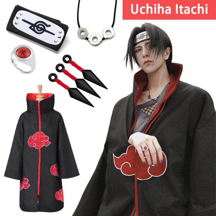 Uchiha Itachi Akatsuki Red Cloud Cloak Anime Naruto Ninja Cosplay