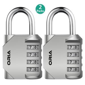 ORIA 4 Digit Combination Lock 2 Pack Padlock for School Employee Gym & Sports Locker Case Toolbox Fence Hasp Cabinet & Storage - Metal & Plated Steel