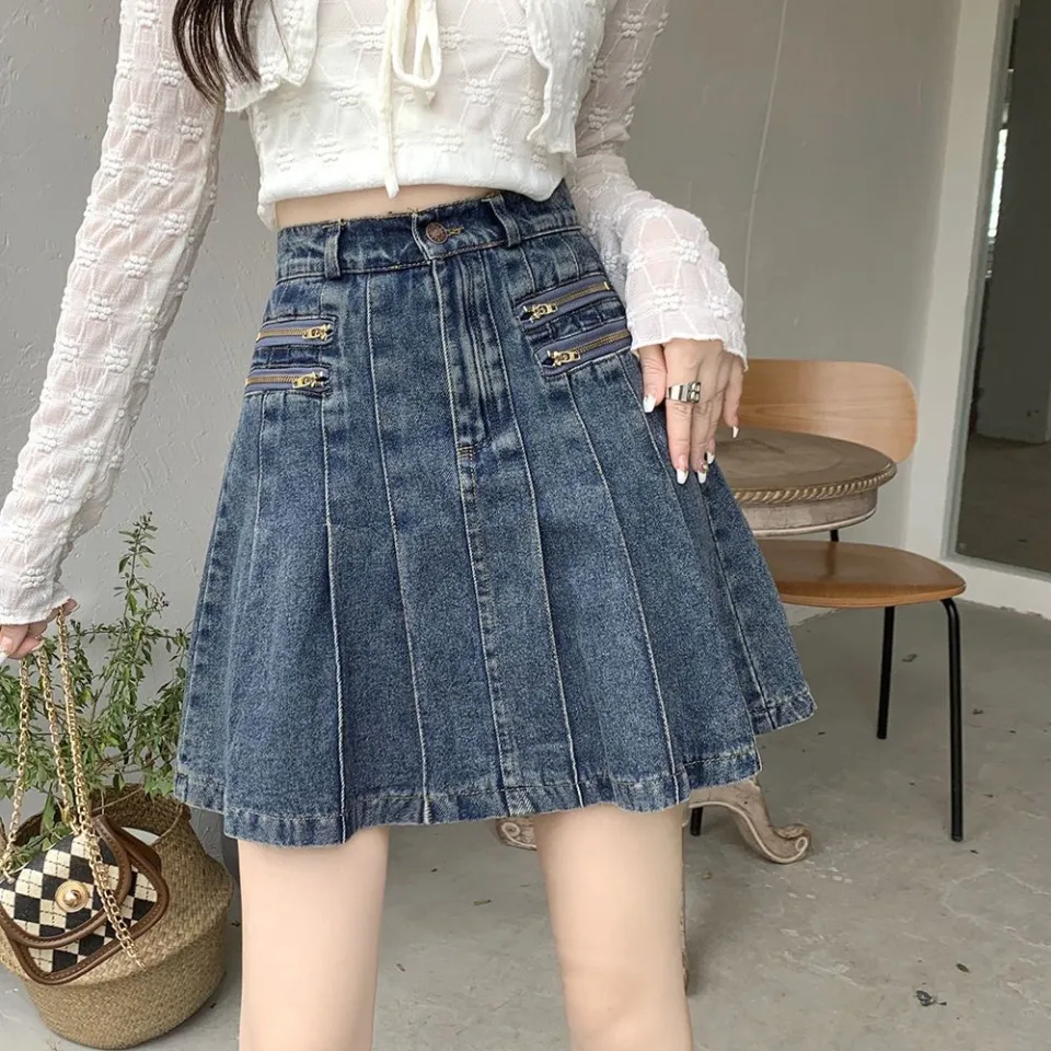 A line denim skirt cheap korean