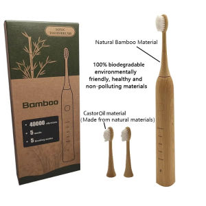 Sonic Electric Toothbrush Eco-friendly Bamboo Smart 5 Mode USB Fast Charge IPX7 Waterproof Soft Home Teeth Whitening Gift Set