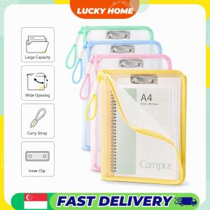 【Lucky Home】 A4 Clear Zipper File Bag Large Capacity Document Pouch with Wrist Strap for Notes Worksheets Books
