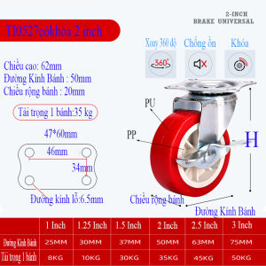 Bánh Xe Mini Xoay 360 Độ Chống Ồn Khóa brakes 1.5 Inch - Cho Hand Truck Industrial Caster Wheels