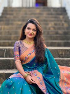 PRE ORDER 15 DAYS - Soft Pethani silk saree with Copper zari weawing motifs all over saree