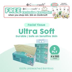 Cloversoft Plant-Based Unbleached Bamboo Facial Tissues 3 Ply 4 X 130 Sheets