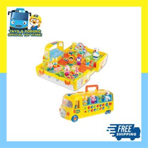 Pororo Big Toy School Bus with Music Light & 7pcs Figurine Open-up Playground Korean English Educational Toys from Ico
