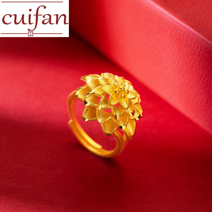 JUST FEEL India Gold Color Rings for Women Big Flowers Resizable Weddi