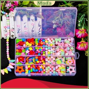 Moda DIY Children Bead Set for Jewelry Making Colorful Acrylic Crafting Beads Kit Box with Accessories