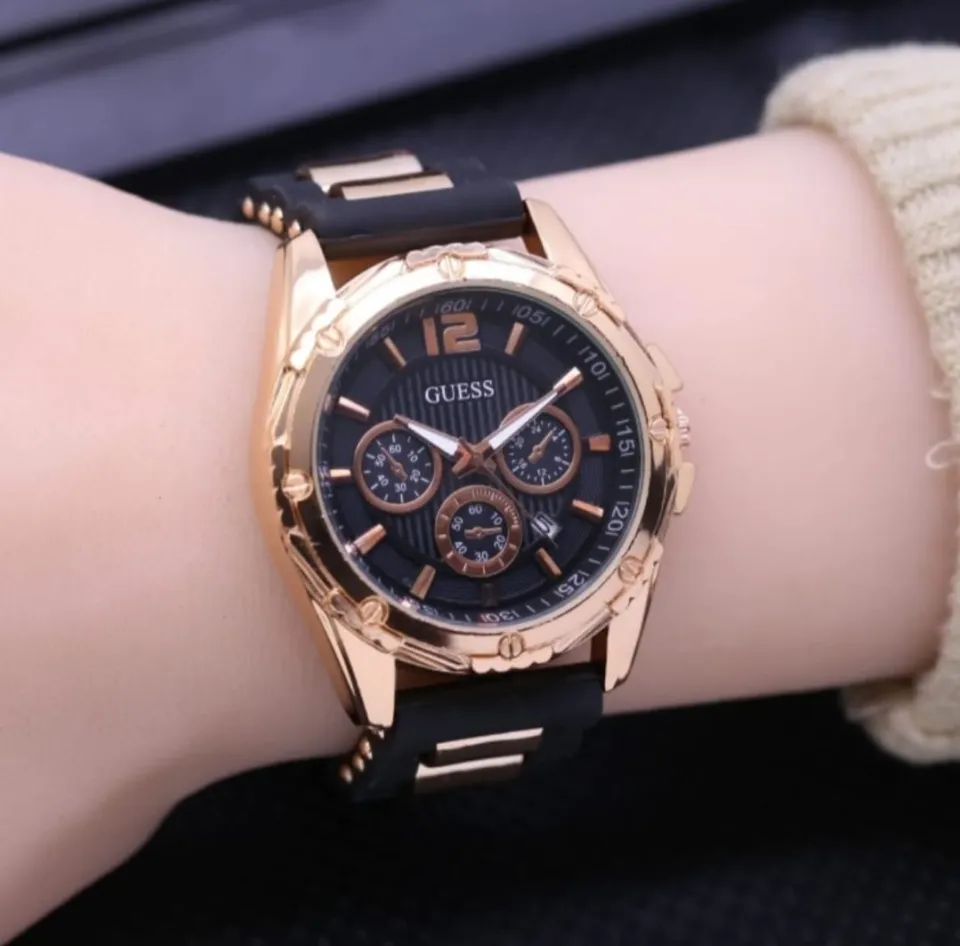jam tangan GUESS WANITA NEW MODEL RUBBER Jam Tangan Quartz Hitam
