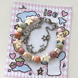 Hai lớp vòng đeo tay hình sao thời trang thẩm mỹ Vòng Tay Charm bên pentagrams Vòng đeo tay đính cườm Quà Tặng Vòng đeo tay