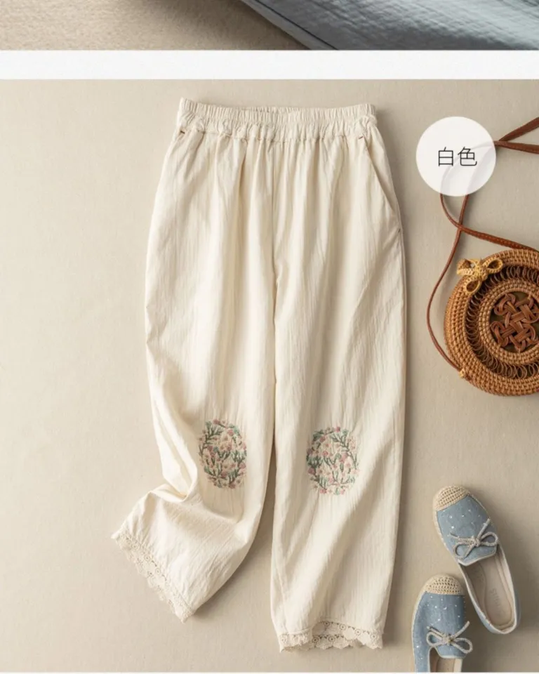 Women's Casual Loose Cotton Embroidery Lace Casual Women's Pants